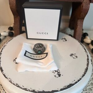 Gucci Ring with Silver and Green Accents